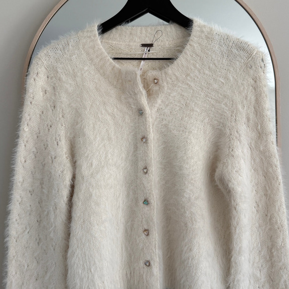 Free People Celeste Brushed Knit Cardigan Sweater Ivory - Picture 3 of 5